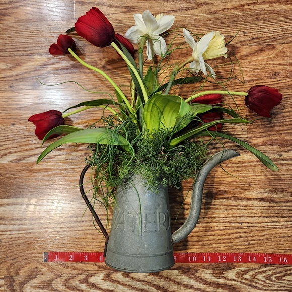 Rustic Farmhouse Galvanized Watering Can Tulip Floral Arrangement - Picture 12 of 12